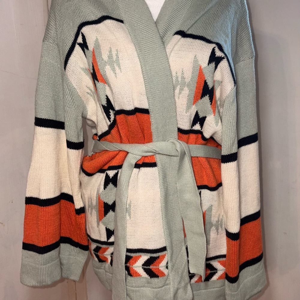 Wrangler Retro Aztec Cardigan Sweater Large Southwestern Boho Western Knit